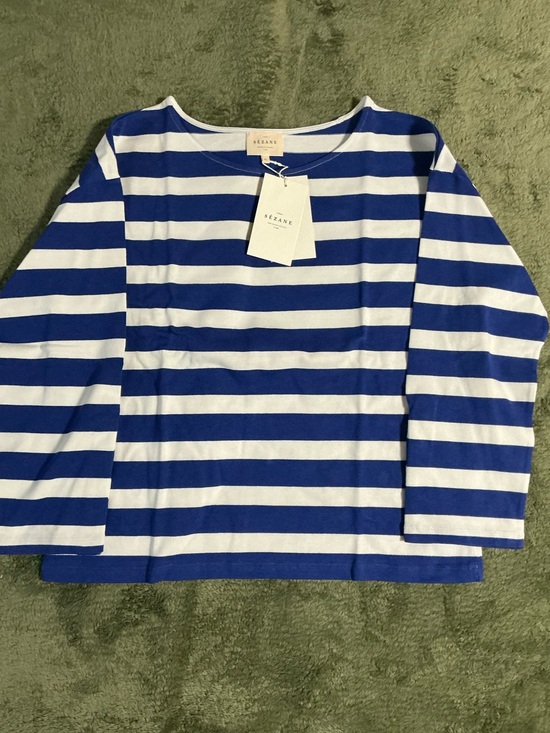 Sezane Tops - T-Shirt Sue (maxi stripes: white/ blue)